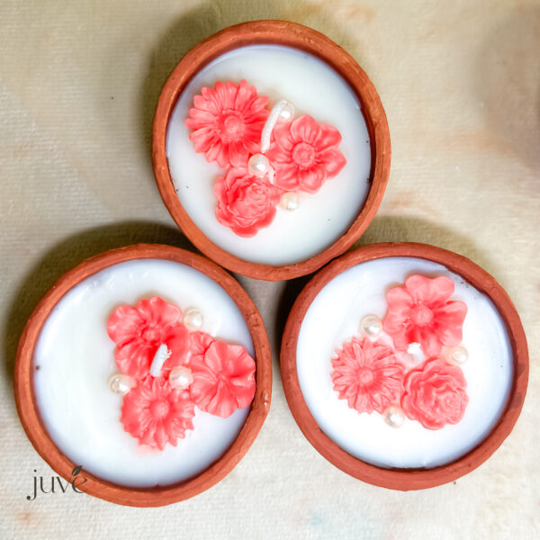 Scented Blossom Diya Candle Set of 4 – Soy Wax Decorative Candles with Floral Design for Festive Celebrations and Home Decor